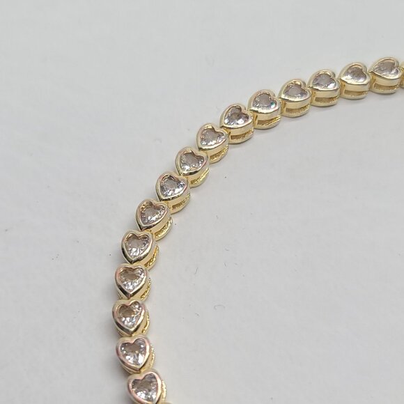 Gold plated heart tennis bracelet w clear crystals, 7in, Christmas holiday gift - Picture 4 of 9